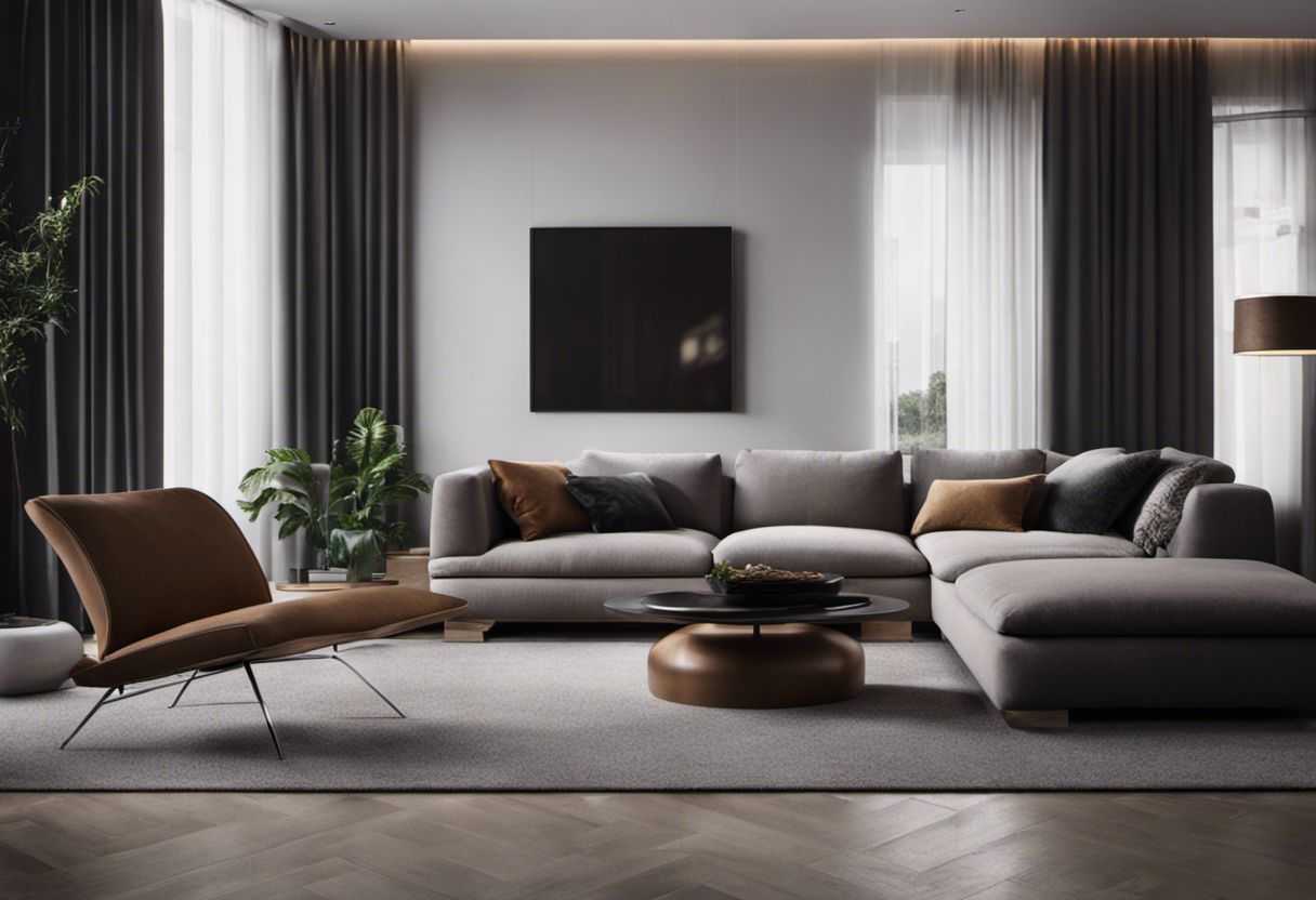 Salon minimaliste avec accents audacieux, design moderne